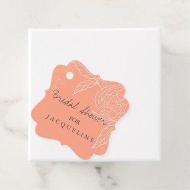 Floral Modern Line Work Sketch Peach Bridal Shower Favor Tags