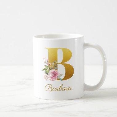 Floral Monogram Botanical Name Initial B Custom Coffee Mug