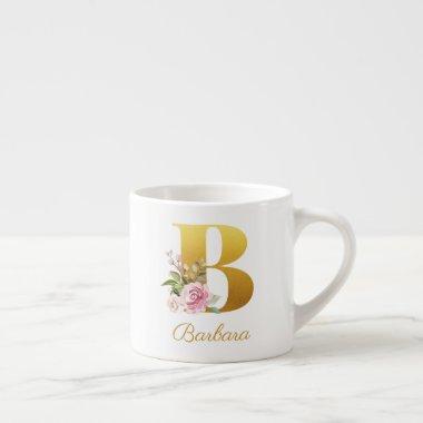 Floral Monogram Botanical Name Initial B Custom Espresso Cup