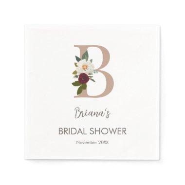 Floral Monogram Letter B Bridal Shower Napkins