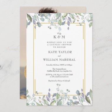 Floral Monogram Wedding Couples Shower Photo Invitations