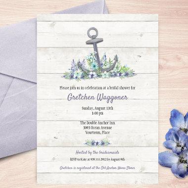 Floral Nautical Anchor Bridal Shower Invitations