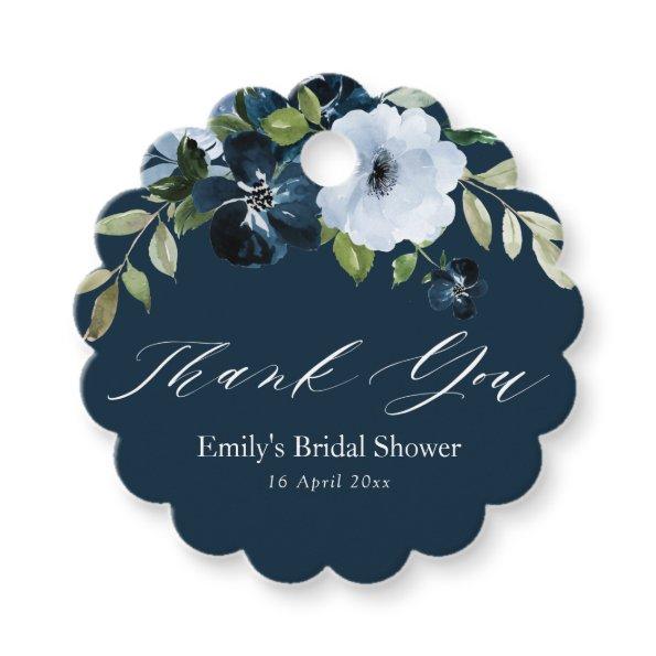 floral navy blue bridal shower thank you favor tags