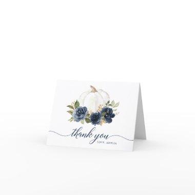 Floral Navy Blue Pumpkin Fall Thank You
