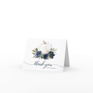 Floral Navy Blue Pumpkin Fall Thank You Invitations