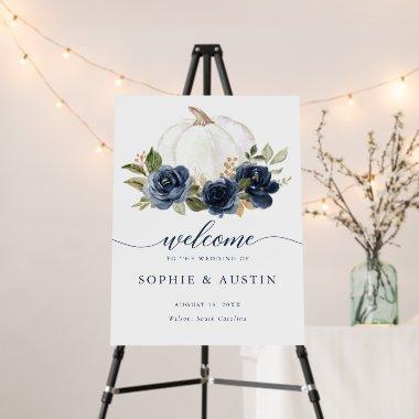 Floral Navy Blue Pumpkin Fall Wedding Welcome Foam Board
