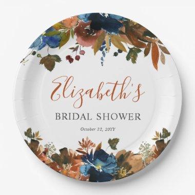 Floral Navy Blue Rust Brown  Welcome Paper Plates