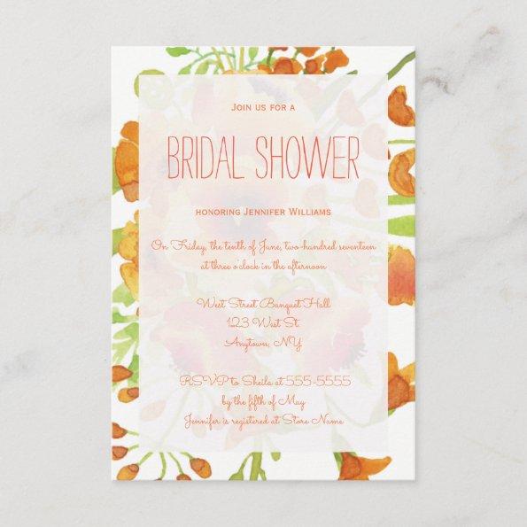 Floral orange bridal shower invitations