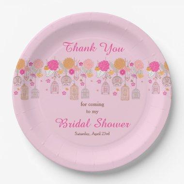 Floral Orange & Pink Bird Cages Bridal Shower Paper Plates