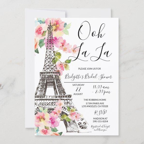 Floral Paris Eiffel Tower Bridal Shower Invitations