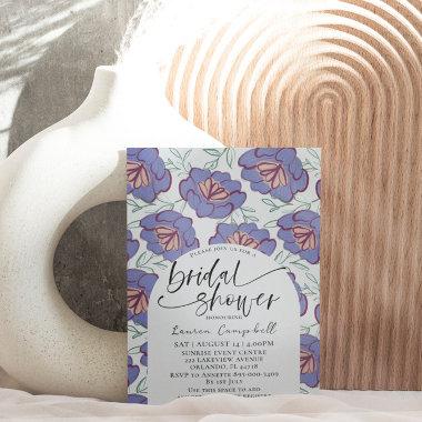 Floral Pattern Dusty Blue & Burgundy Bridal Shower Invitations
