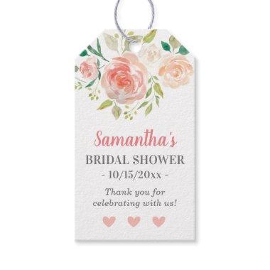 Floral Peach Cream Chic Bridal Shower Guest Favor Gift Tags