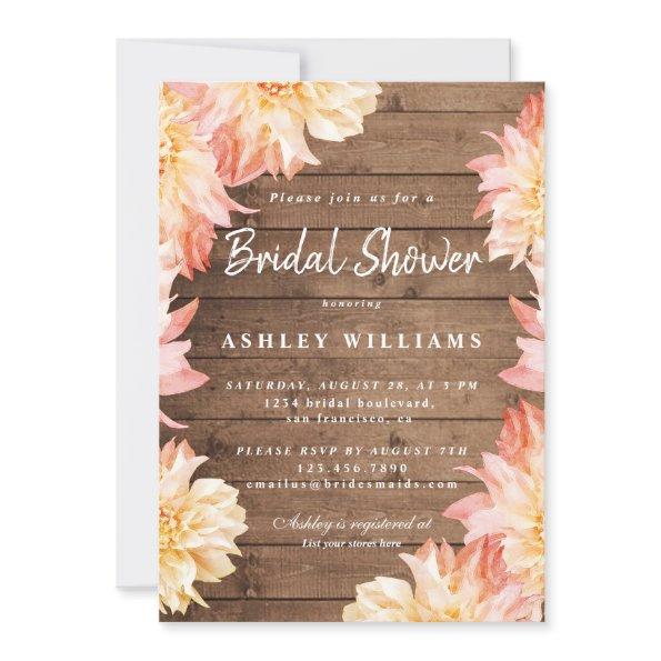 Floral Peach Dahlia Rustic Wood
