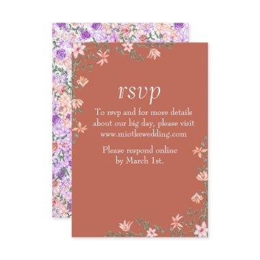 Floral Peach, Lilac & Clay Wedding RSVP Card