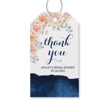 Floral Peach Pink and Navy Watercolor Thank You Gift Tags