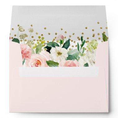 Floral Peach Pink Gold Confetti Bridal Shower Envelope