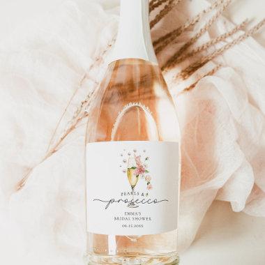 Floral Pearls & Prosecco Bridal Shower Favor Sparkling Wine Label