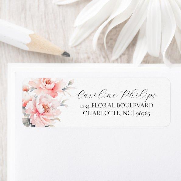 Floral Peonies Blush Pink  Address Label