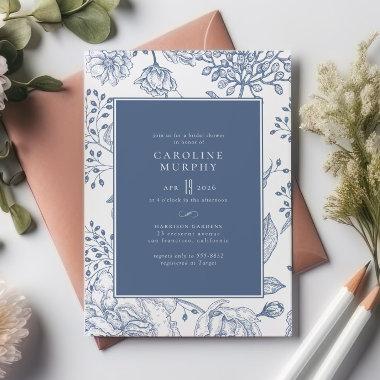 Floral Periwinkle Blue Elegant Bridal Shower Invitations
