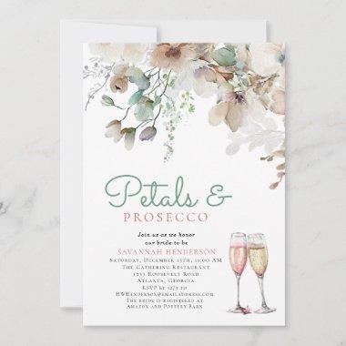Floral Petals and Prosecco Teal Bridal Shower Invitations