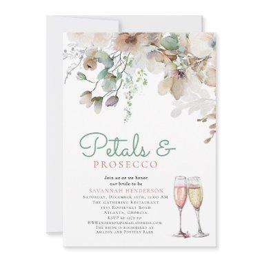 Floral Petals and Prosecco Teal Bridal Shower Invitations