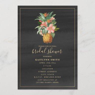 Floral Pineapple Watercolor Tropical Bridal Shower Invitations