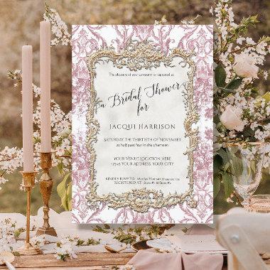 Floral Pink and Gold Vintage Rococo Bridal Shower Invitations
