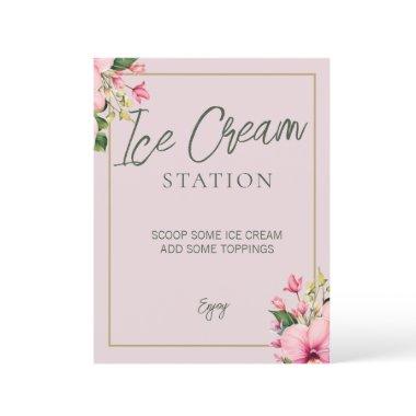 Floral Pink and Green Ice Cream Sign