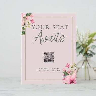 Floral Pink and Green QR Code Seating Sign