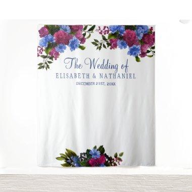 Floral pink blue wedding photo booth backdrop