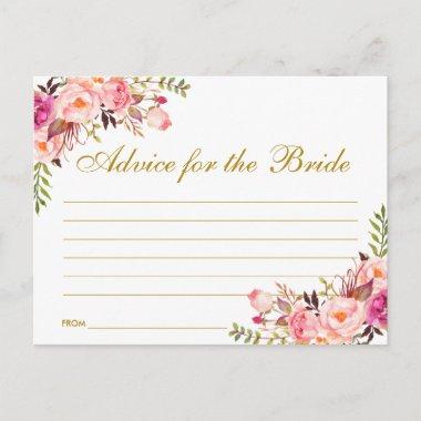 Floral Pink Blush Gold Bridal Shower Advice Card L