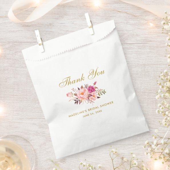 Floral Pink Blush Gold Bridal Shower Thanks Favor Bag