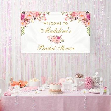 Floral Pink Blush Gold Bridal Shower Welcome Banner