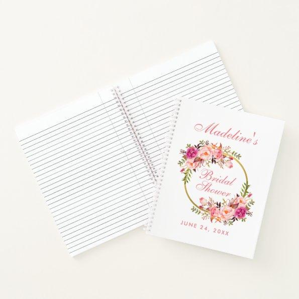 Floral Pink Blush Wreath Bridal Shower Gift List Notebook