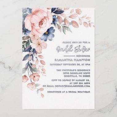 Floral Pink Botanical  Silver Foil