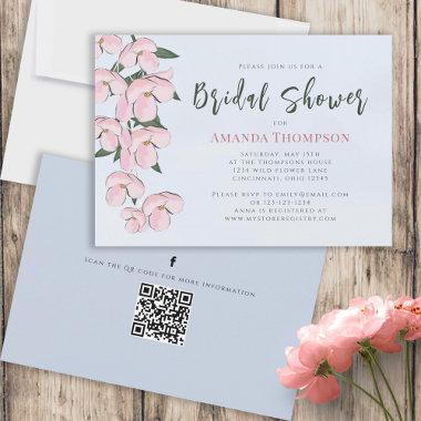 Floral Pink Botanical Cherry Blossoms QR Code Invitations