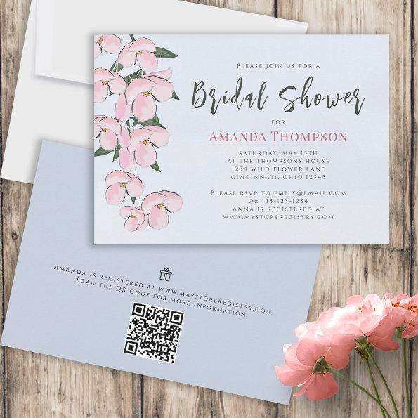 Floral Pink Botanical Cherry Blossoms QR Code
