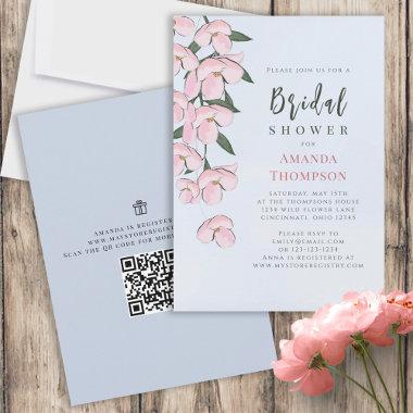 Floral Pink Botanical Cherry Blossoms QR Code Invitations