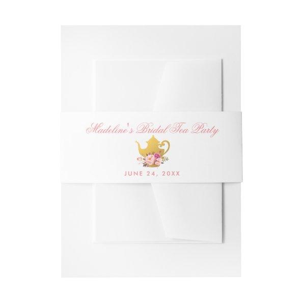 Floral Pink Bridal Shower Tea Party Invitations Belly Band