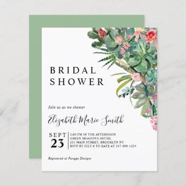 Floral Pink Cactus Budget Bridal Shower Invitations