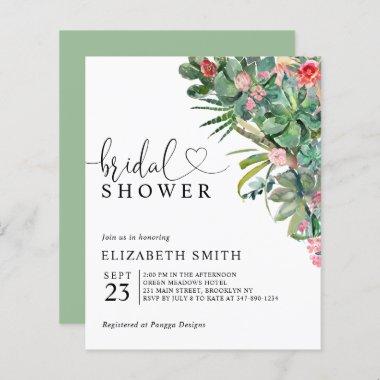 Floral Pink Cactus Budget Bridal Shower Invitations