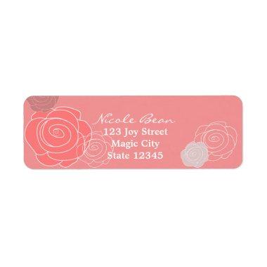 Floral Pink Coral Bridal Shower Address Labels