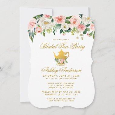 Floral Pink Gold Bridal Shower Tea Party Invite