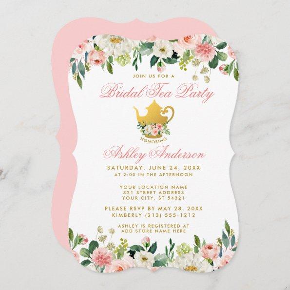 Floral Pink Gold Bridal Shower Tea Party Invite PB