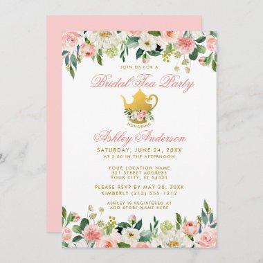 Floral Pink Gold Bridal Shower Tea Party Invite Pk