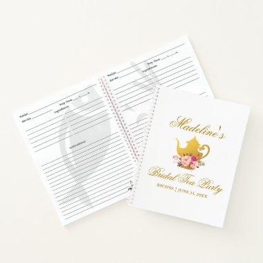 Floral Pink Gold Bridal Shower Tea Party Recipe Notebook