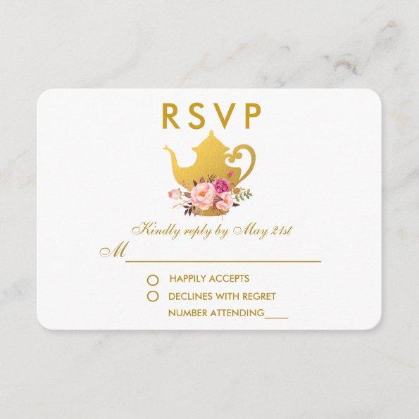 Floral Pink Gold Bridal Shower Tea Party RSVP