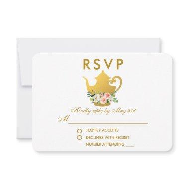 Floral Pink Gold Bridal Shower Tea Party RSVP R