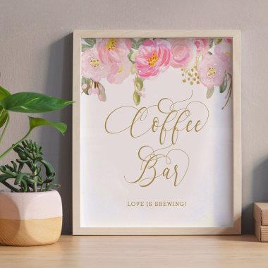 Floral Pink Gold Calligraphy Coffee Bar Sign