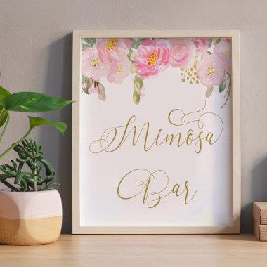 Floral Pink Gold Calligraphy Mimosa Bar Sign
